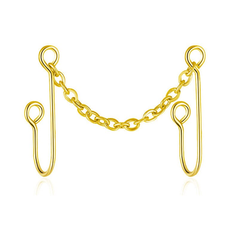 Double Heart Nose Chain Cuff Piercing