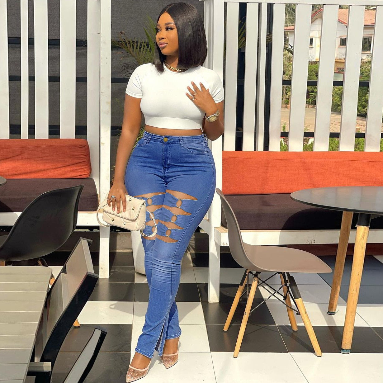 Plus Size Ripped Jeans High Waist