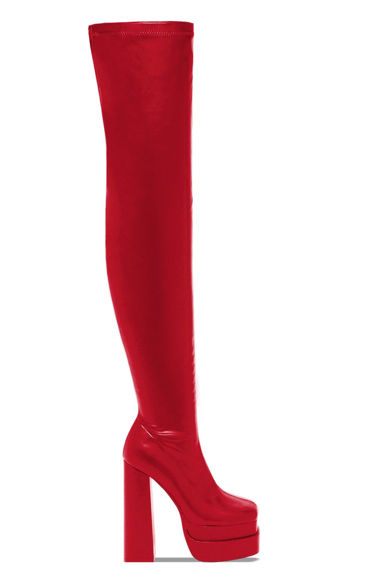 Thigh High Double Platform Block Heel Boots