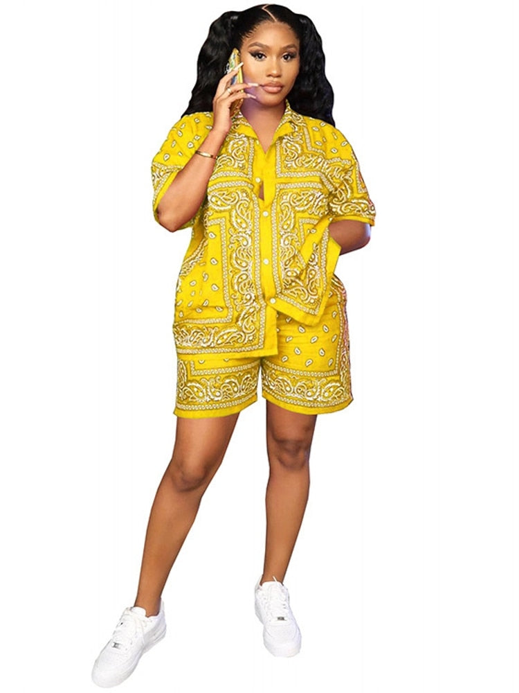 Bandanna African Print Elastic Baggy Shorts Set