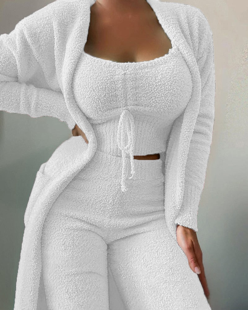 Crop Top 3 Piece Fuzzy Sleepwear suit