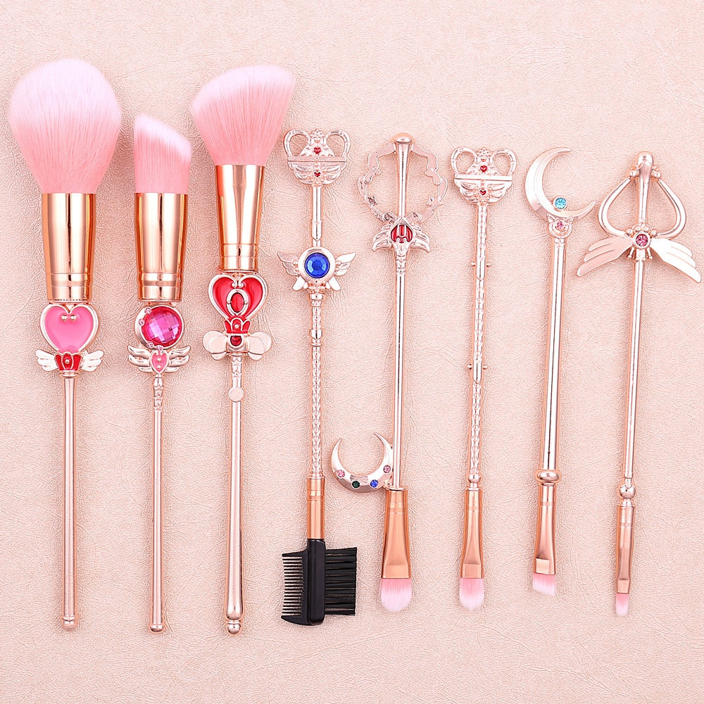 Kawaii Sailor Moon Makeup Brush Set with Cute Pink Pouch
