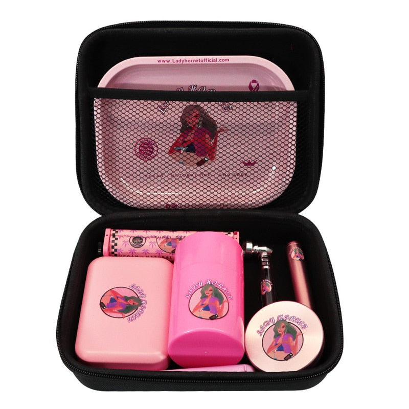 Pink Metal Rolling Tray Set