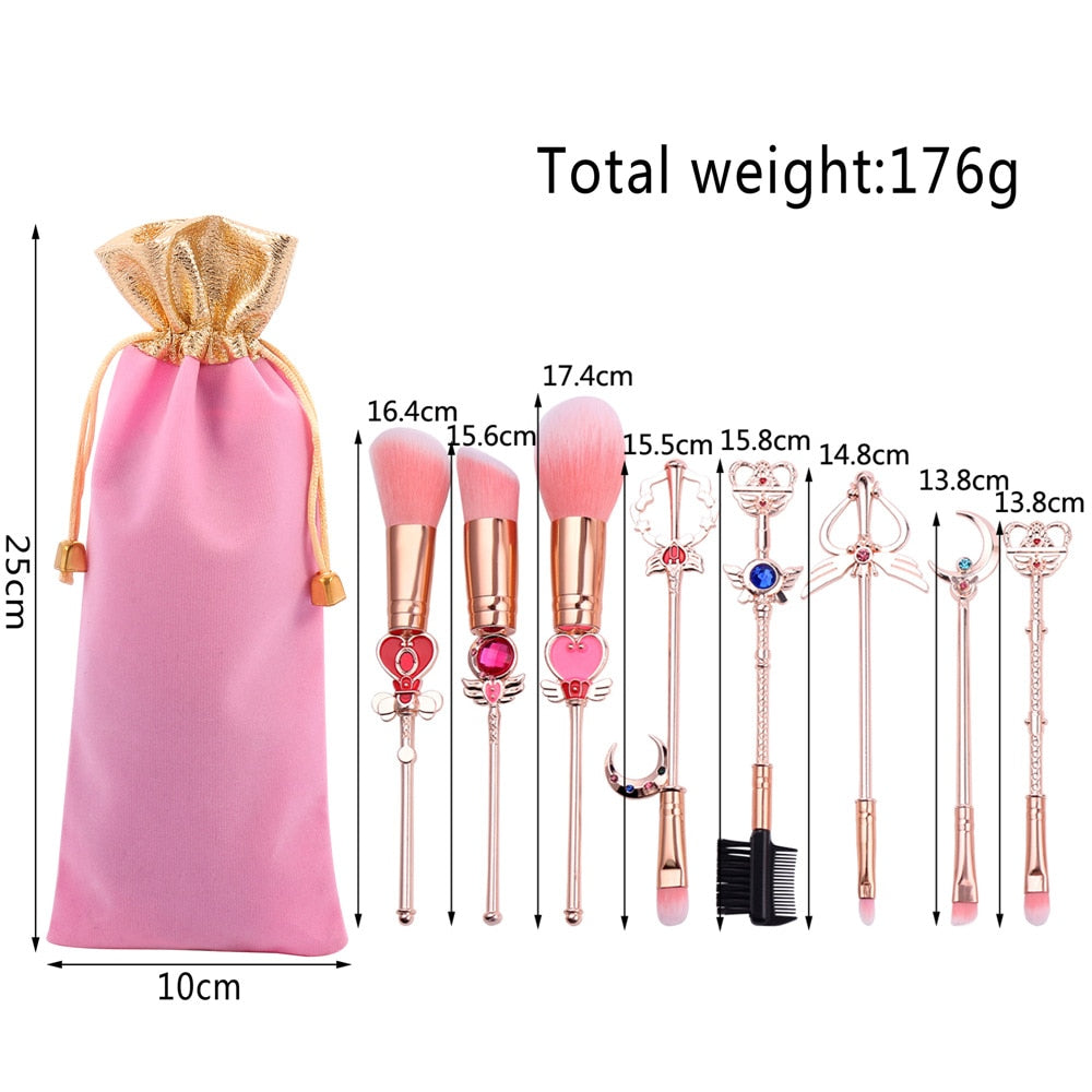 Kawaii Sailor Moon Makeup Brush Set with Cute Pink Pouch